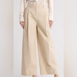 High-Rise Wide Leg Pants in Light Beige